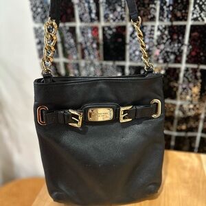 Michael Kors Black Shoulder Bag with Gold Accents